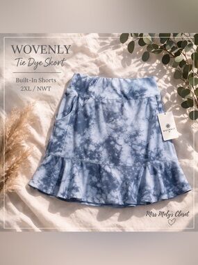 Wovenly Tie Dye Skort 2XL NWT Built-In Shorts Active Flowy Blue
